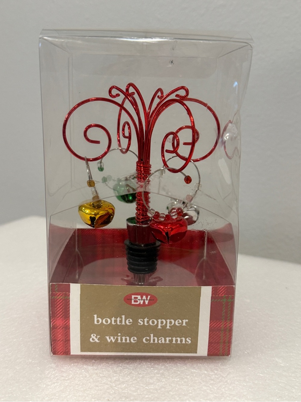 Boston Warehouse Jingle Bell Wine Stopper & 4 Wine Charms NIB